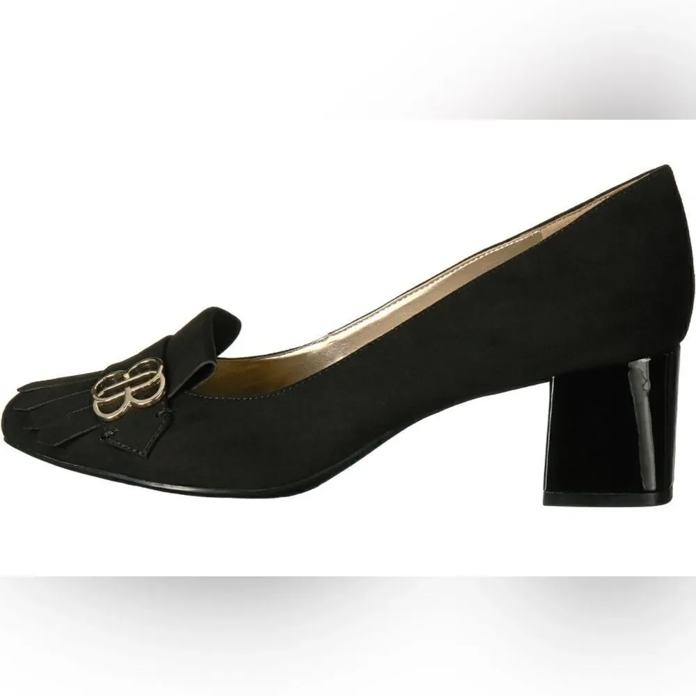 Bandolino Women's Black Suede  Chunky Heel Pumps Kiltie Tassel Shoes SZ 9.5
